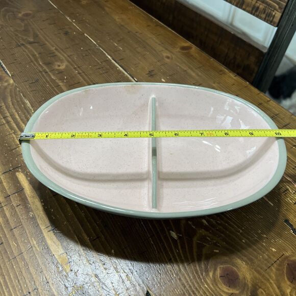Harkerware Serving Bowl Divided Oval Pink  & Gray , Vintage , Cottagecore - Picture 4 of 5